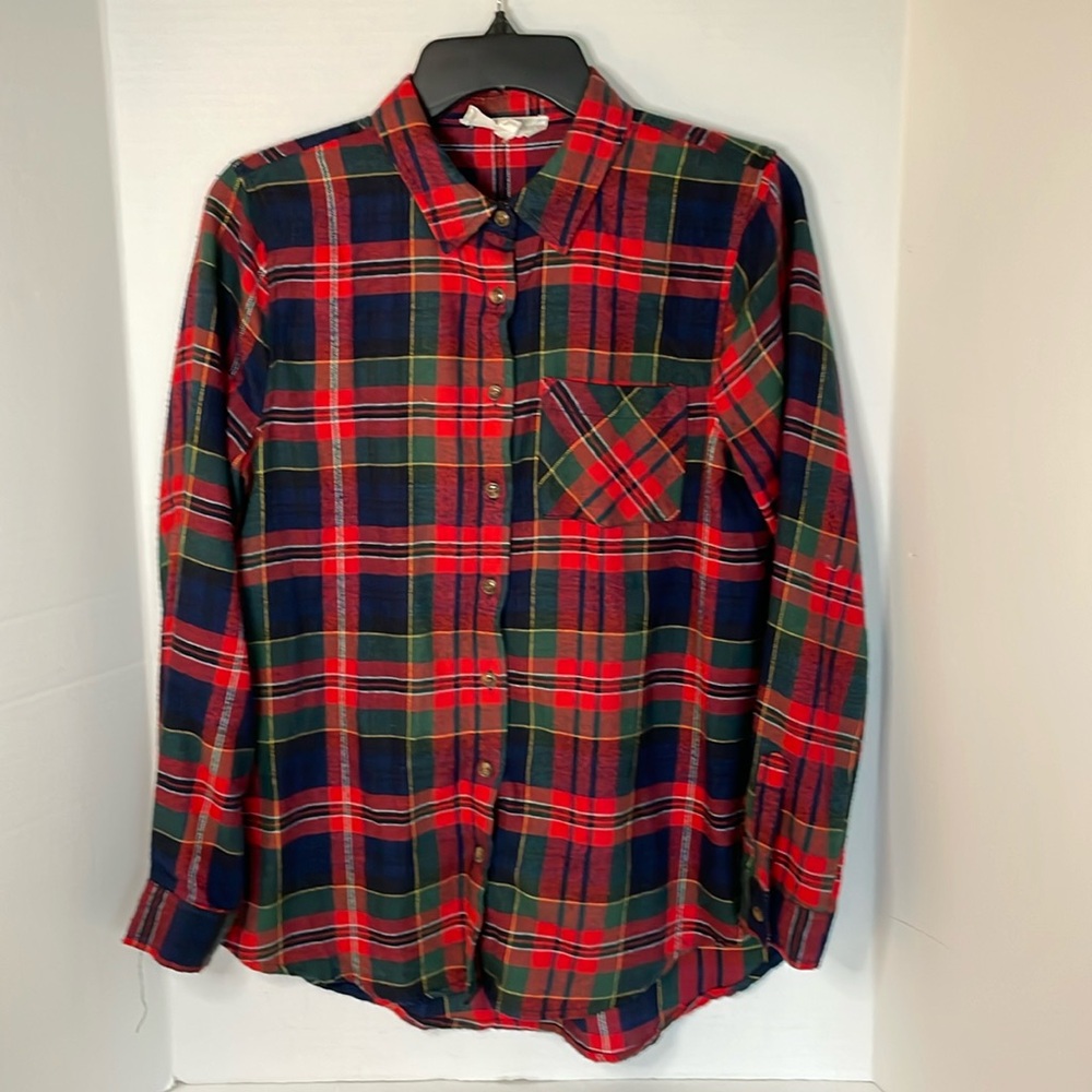 Hippie Rose beautiful flannel looking long sleeve tunic women’s size Small